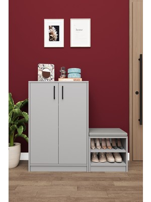 Asra Trend Lüks 2 Kapaklı Oturma Puflu Ayakkabılık Düzenleyici %100 MDF Çok Amaçlı Dolap A23