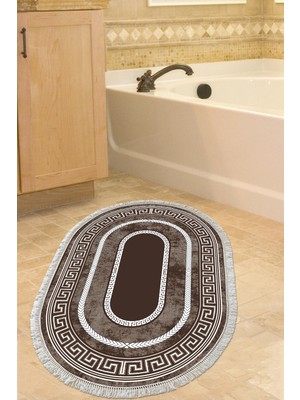 Dekoreko Kaymaz Taban Djt Banyo Halısı Yıldız Deri Saçaklı Oval Modern 651M