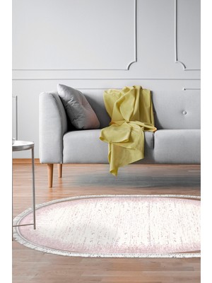 Dekoreko Kaymaz Taban Djt Salon Halısı Yıldız Deri Saçaklı Oval Modern 1342