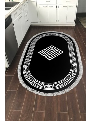 Dekoreko Kaymaz Taban Djt Mutfak Halısı Yıldız Deri Saçaklı Oval Modern 656M