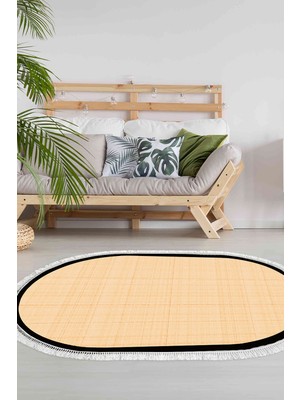Alanur Home Kaymaz Taban Djt Banyo Mutfak Salon Halı Yıldız Deri Saçaklı Oval Dokuma Desen E5007
