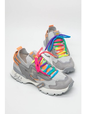 Tonny Black Kadın Gri Rahat Kalıp Renkli Lastik Boğazlı Bağcıklı Sneaker