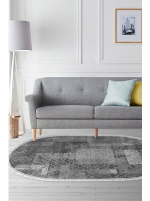 Dekoreko Kaymaz Taban Djt Salon Halısı Trend Saçaklı Oval Iskandinav F5132