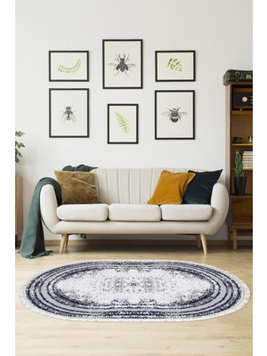 Dekoreko Kaymaz Taban Djt Salon Halısı Trend Saçaklı Oval Modern M5132