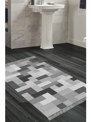 Dekoreko Kaymaz Taban Djt Banyo Halısı Trend Saçaklı Modern MU113