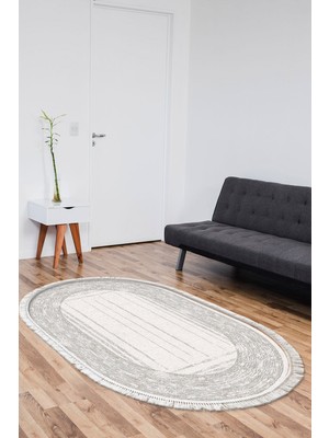 Dekoreko Kaymaz Taban Djt Salon Halısı Trend Saçaklı Oval Modern M5076