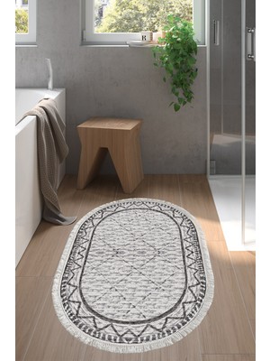 Dekoreko Kaymaz Taban Djt Banyo Halısı Trend Saçaklı Oval Iskandinav F5081