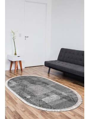 Dekoreko Kaymaz Taban Djt Salon Halısı Yıldız Deri Saçaklı Oval Iskandinav F5132