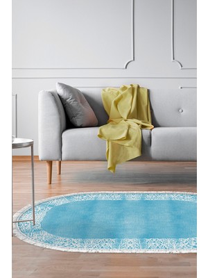 Dekoreko Kaymaz Taban Djt Salon Halısı Trend Saçaklı Oval Modern 1460