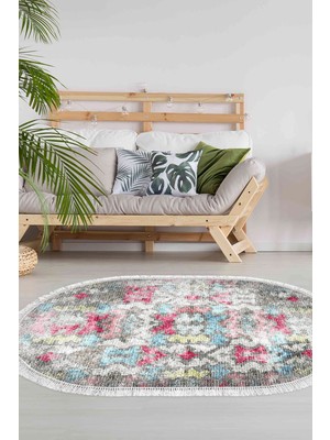 Dekoreko Kaymaz Taban Djt Salon Halısı Trend Saçaklı Oval Modern F5138