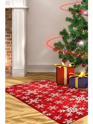 Alanur Home Yılbaşına Özel Pamuk Dijital Yıkanabilir Halı CHR11M