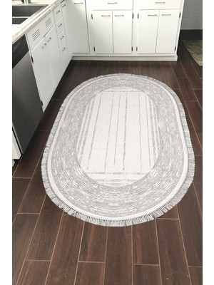 Dekoreko Kaymaz Taban Djt Mutfak Halısı Trend Saçaklı Oval Modern M5076