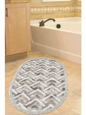 Dekoreko Kaymaz Taban Djt Banyo Halısı Trend Saçaklı Oval Iskandinav F5124