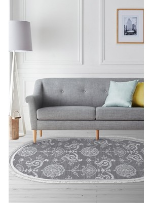 Dekoreko Kaymaz Taban Djt Salon Halısı Star Pamuk Saçaklı Oval Modern 1861M