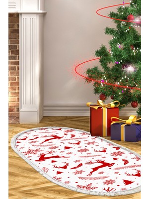 Alanur Home Yılbaşına Özel Pamuk Dijital Yıkanabilir Oval Halı CHR16M