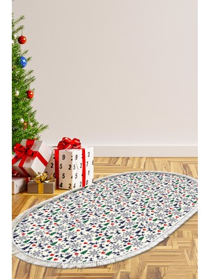 Alanur Home Yılbaşına Özel Keçe Dijital Yıkanabilir Oval Halı CHR10M