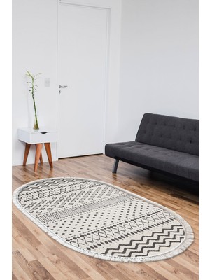 Dekoreko Kaymaz Taban Djt Salon Halısı Trend Saçaklı Oval Iskandinav F5086