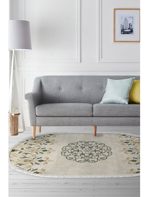Dekoreko Kaymaz Taban Djt Salon Halısı Trend Saçaklı Oval Modern 1491