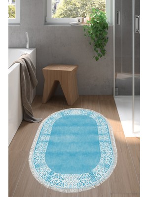 Dekoreko Kaymaz Taban Djt Banyo Halısı Trend Saçaklı Oval Modern 1460