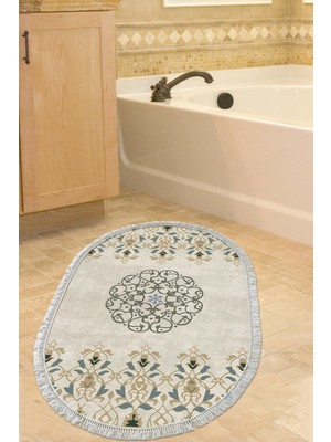 Dekoreko Kaymaz Taban Djt Banyo Halısı Trend Saçaklı Oval Modern 1491