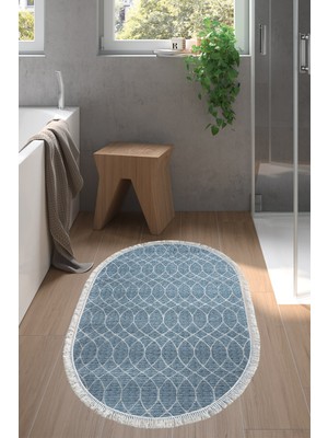Dekoreko Kaymaz Taban Djt Banyo Halısı Yıldız Deri Saçaklı Oval Iskandinav F5084