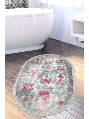 Dekoreko Kaymaz Taban Djt Banyo Halısı Trend Saçaklı Oval Modern F5138