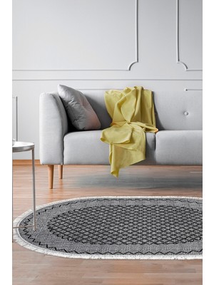 Dekoreko Kaymaz Taban Djt Salon Halısı Trend Saçaklı Oval Modern M5001