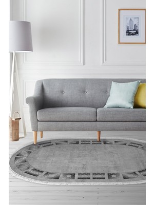 Dekoreko Kaymaz Taban Djt Salon Halısı Trend Saçaklı Oval Modern 691M