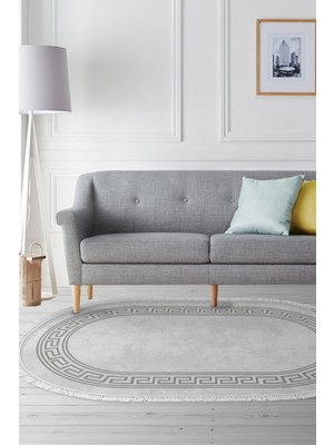Dekoreko Kaymaz Taban Djt Salon Halısı Yıldız Deri Saçaklı Oval Modern 626M