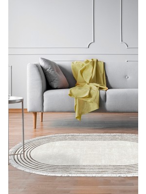 Dekoreko Kaymaz Taban Djt Salon Halısı Yıldız Deri Saçaklı Oval Modern M5142