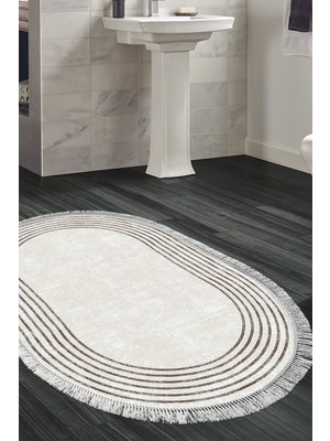 Dekoreko Kaymaz Taban Djt Banyo Halısı Trend Saçaklı Oval Modern M5142