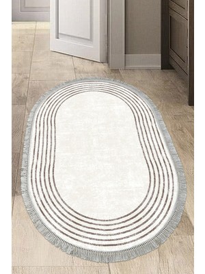 Dekoreko Kaymaz Taban Djt Mutfak Halısı Trend Saçaklı Oval Modern M5142