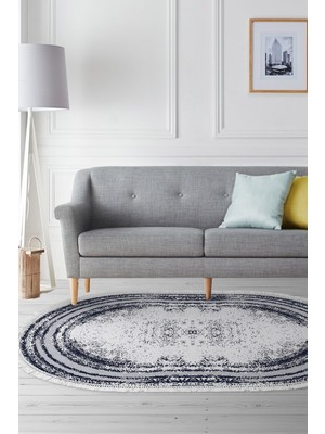 Dekoreko Kaymaz Taban Djt Salon Halısı Star Pamuk Saçaklı Oval Modern M5132