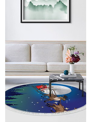 Alanur Home Kaymaz Dijital Mutfak & Salon Halı Trend Saçaklı Yuvarlak Yılbaşı AL5029
