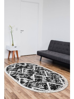 Dekoreko Kaymaz Taban Djt Salon Halısı Yıldız Deri Saçaklı Oval Iskandinav F5128