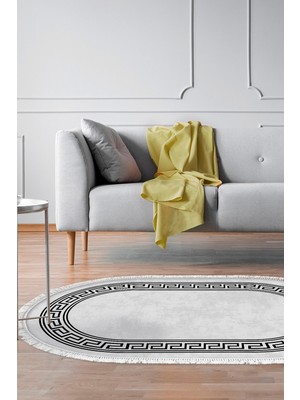 Dekoreko Kaymaz Taban Djt Salon Halısı Yıldız Deri Saçaklı Oval Modern 626M