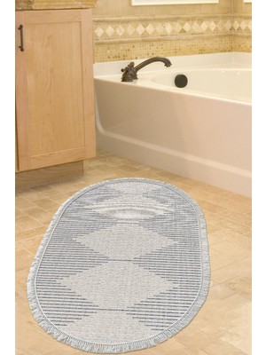 Dekoreko Kaymaz Taban Djt Banyo Halısı Yıldız Deri Saçaklı Oval Iskandinav F5085