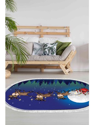 Alanur Home Kaymaz Dijital Mutfak & Salon Halı Star Pamuk Saçaklı Oval Yılbaşı AL5029