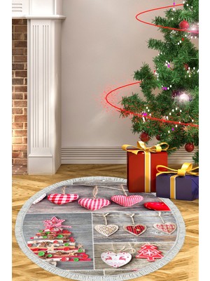Alanur Home Yılbaşına Özel Pamuk Dijital Yıkanabilir Yuvarlak Halı CHR14M