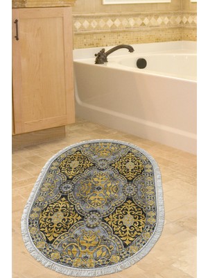 Dekoreko Kaymaz Taban Djt Banyo Halısı Yıldız Deri Saçaklı Oval Modern 659M