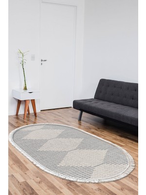 Dekoreko Kaymaz Taban Djt Salon Halısı Yıldız Deri Saçaklı Oval Iskandinav F5085
