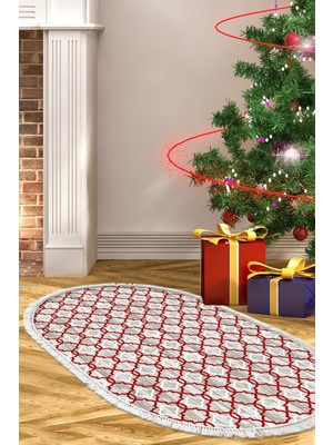Alanur Home Yılbaşına Özel Keçe Dijital Yıkanabilir Oval Halı CHR12M