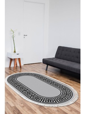 Dekoreko Kaymaz Taban Djt Salon Halısı Trend Saçaklı Oval Modern 608M