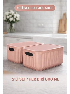 Okyanus Home Linea Smart Box Pembe 2,4 Lt 2 Adet Kapaklı Çok Amaçlı Saklama Kutusu