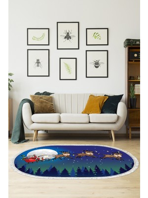 Alanur Home Kaymaz Dijital Mutfak & Salon Halı Trend Saçaklı Oval Yılbaşı AL5029