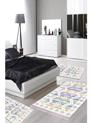 Alanur Home Eko Trend Djt Yıkanabilir Kaymaz Taban 3 Lü Yatak Odası Takımı F5014 Iskandinav Renkli