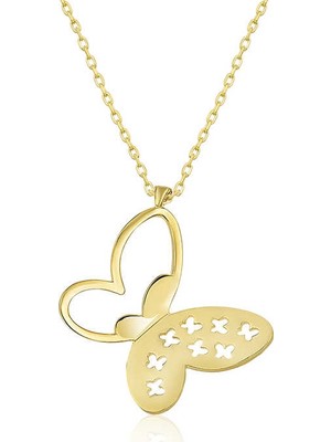 Avensyy ​​925 Ayar Gümüş Gold Kelebek Kadın Gümüş Kolye