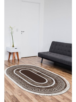 Dekoreko Kaymaz Taban Djt Salon Halısı Yıldız Deri Saçaklı Oval Modern 651M