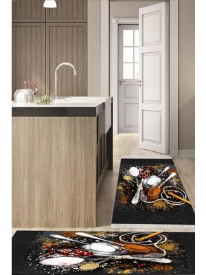 Alanur Home Eko Trend Djt 2 Li Yıkanabilir Kaymaz Taban Mutfak Halısı Seti MU155 Mutfak Siyah