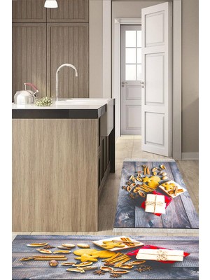 Alanur Home Eko Trend Djt 2 Li Yıkanabilir Kaymaz Taban Mutfak Halısı Seti F5061 Mutfak Renkli